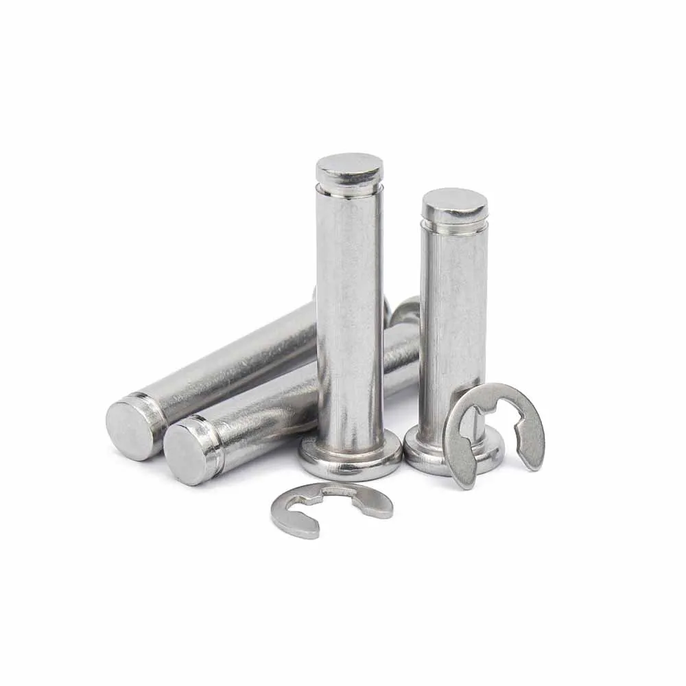1/5x M3 M4 M5 M6 M8 M10 M12 304 Stainless Steel Flat Head Bearing Cylindrical Positioning Axis Roll Dowel Pin With Shaft Circlip