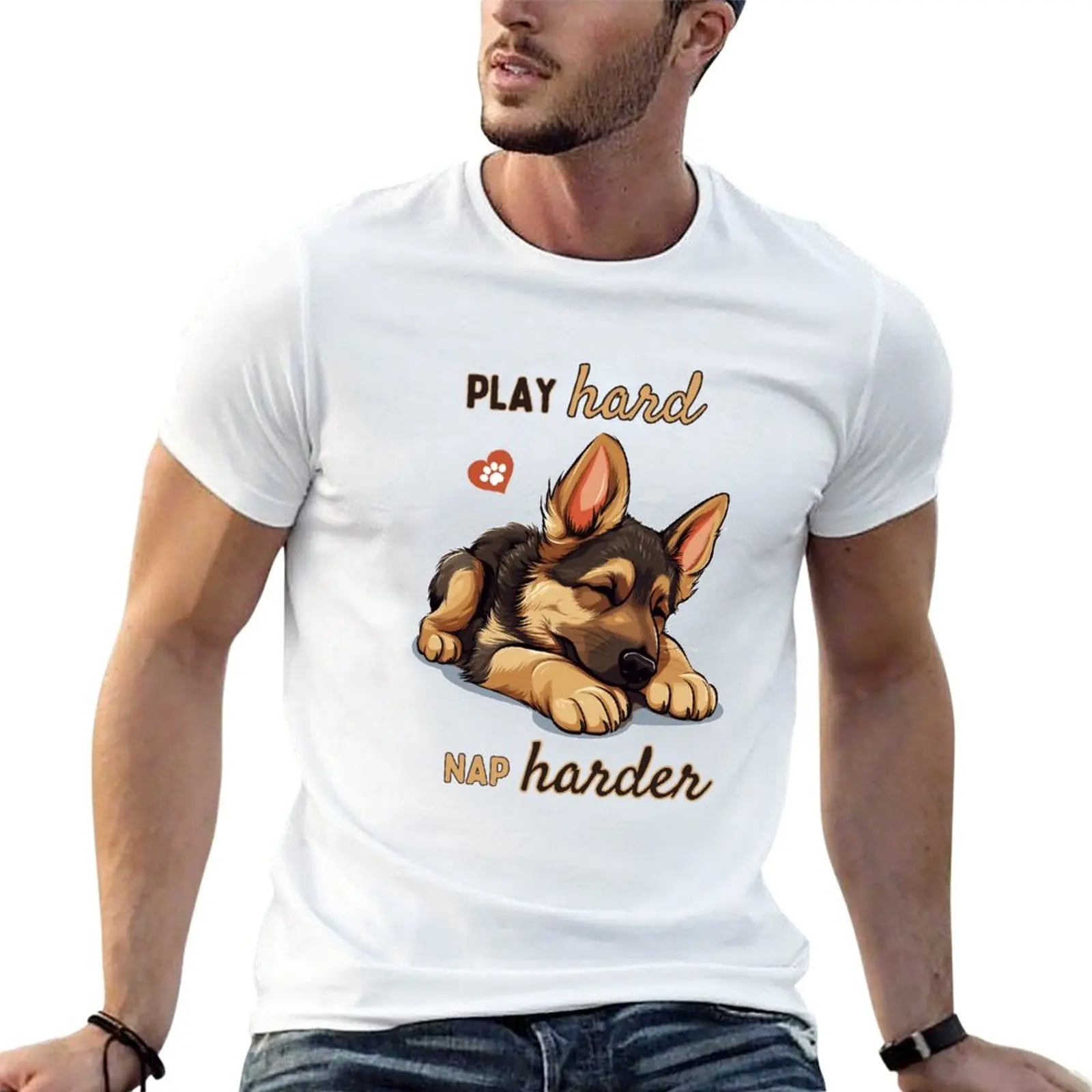 

New Sleeping German Shepherd Puppy - Play Hard, Nap Harder - Unique Dog Lover Artwork T-Shirt funny t shirt t shirts for men