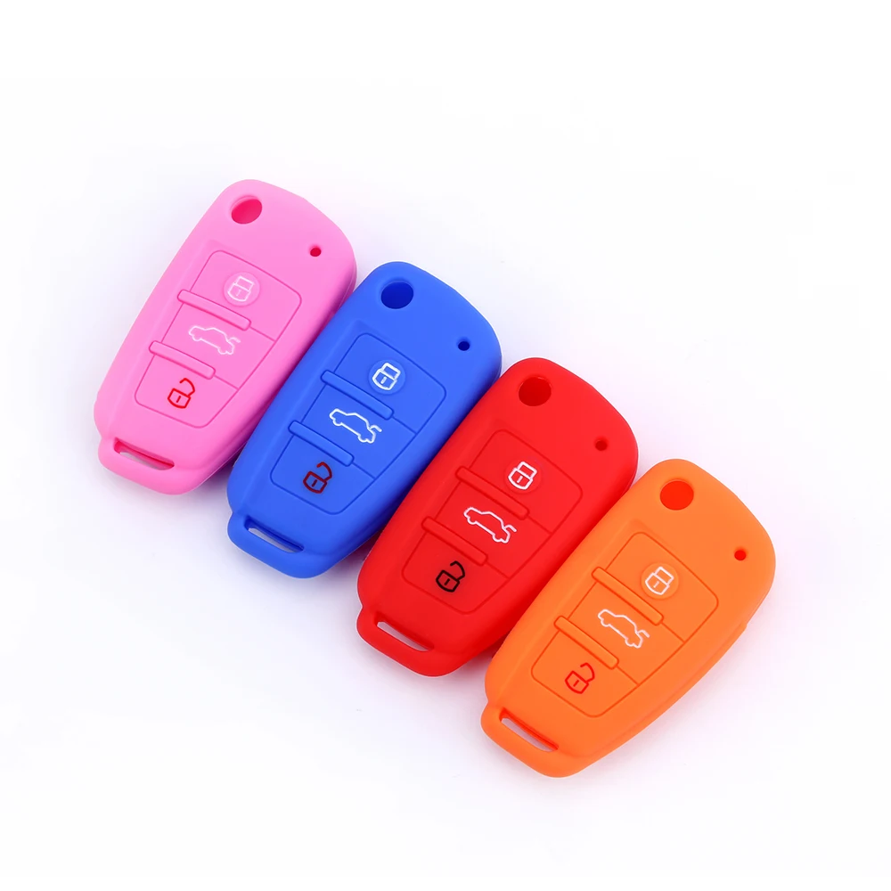Silicone Cases Protector Cover For Audi A1 A3 A6 Q2 Q3 Q7 TT TTS R8 S3 S6 RS3 RS6 3 Buttons Folding Remote Control Car key