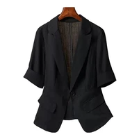 Veste blazer à manches courtes pour femme, style décontracté, style coréen, nouvelle collection été 2024, couleur unie, petit costume 5
