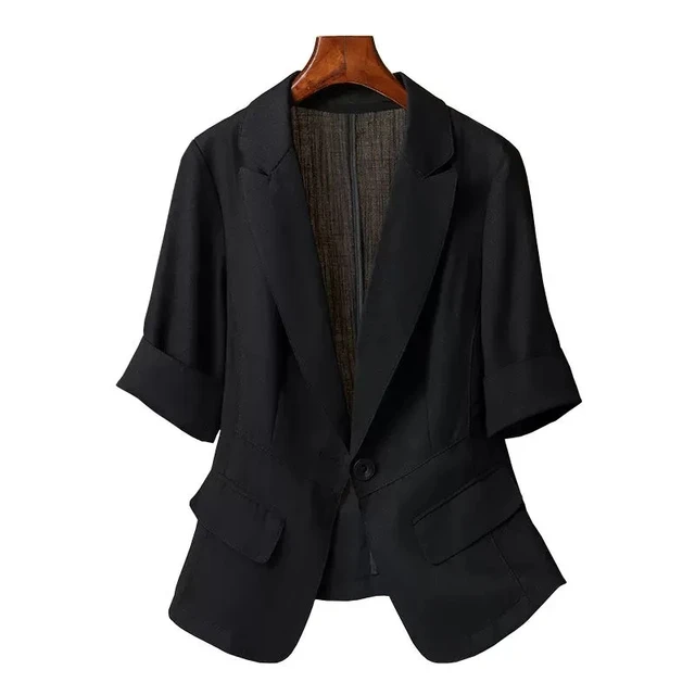 Veste blazer à manches courtes pour femme, style décontracté, style coréen, nouvelle collection été 2024, couleur unie, petit costume 5