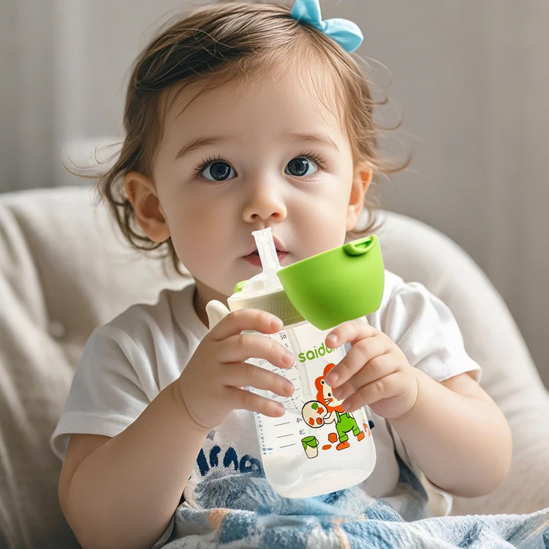 10oz Clamshell Baby Feeding Bottle Silicone Straw Spill-Proof Leak-Resistant Toddler Training Drinking Water Sippy Cup 2