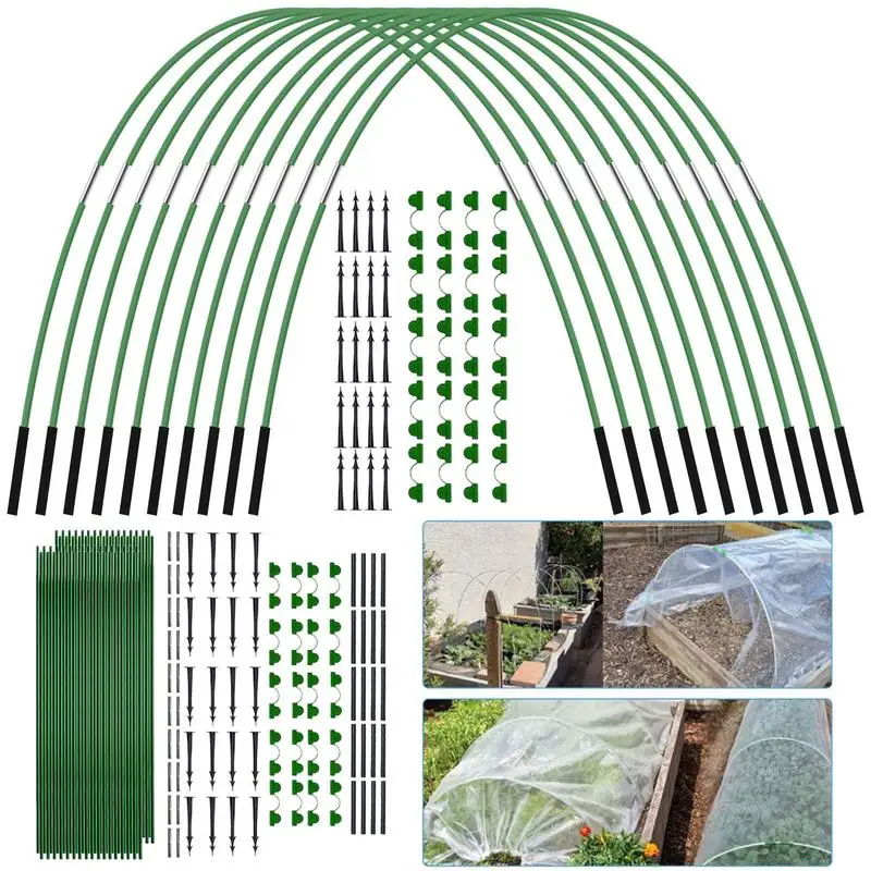 

Greenhouse Hoops 10 Set Fiberglass Rod Set Seedling Arch Garden Netting For Plants Plant Hoop Grow Tunnel Rust-Free Plant Cover