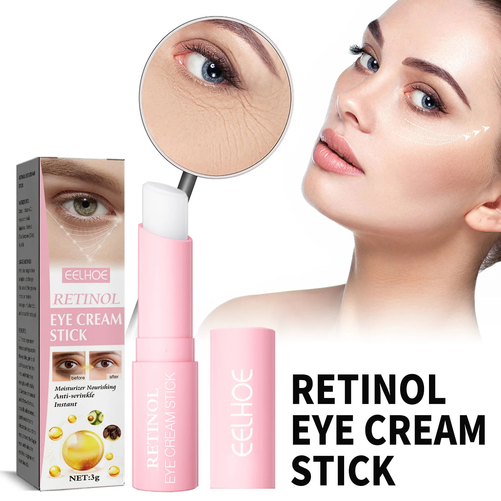 Retinol-Augencreme für Facelifting, feuchtigkeitsspendender Balsamstift, Anti-Falten, Anti-Schwellungen, Augenringe entfernen, Augentaschen, Pflege, weiblich_voghion.com