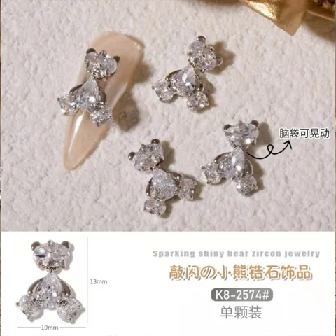 Zircon Jewelry 5pcs/set Cute Bear Rhinestones Nails Accesorios 3d Designs Alloy With Pearls Rhinestones Decoration