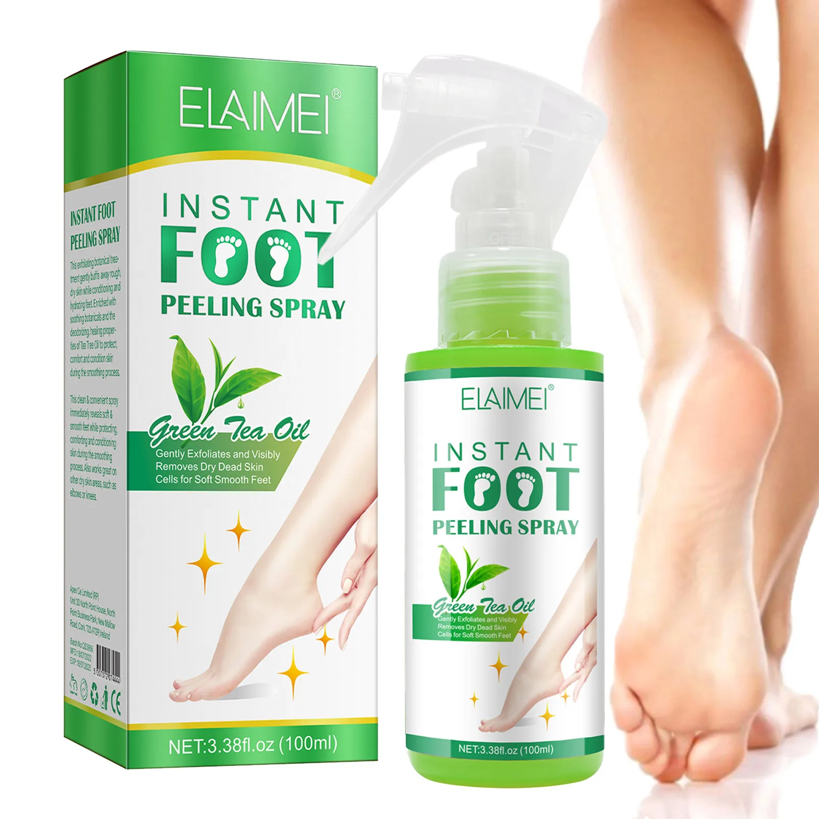 100ml Green Tea Foot Peel Spray Feet Green Tea Essence Foot Scrubber Exfoliator Dead Skin Remover Moisturizes Foot Care