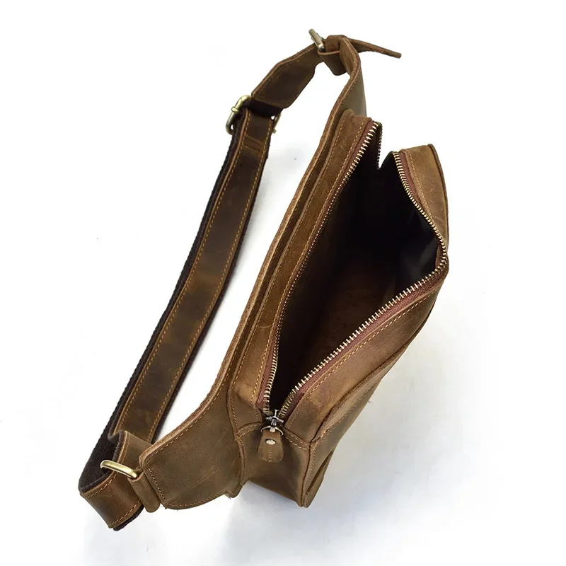 Vintage Men's Crazy Horse Leather Waist Bag Chest Pack