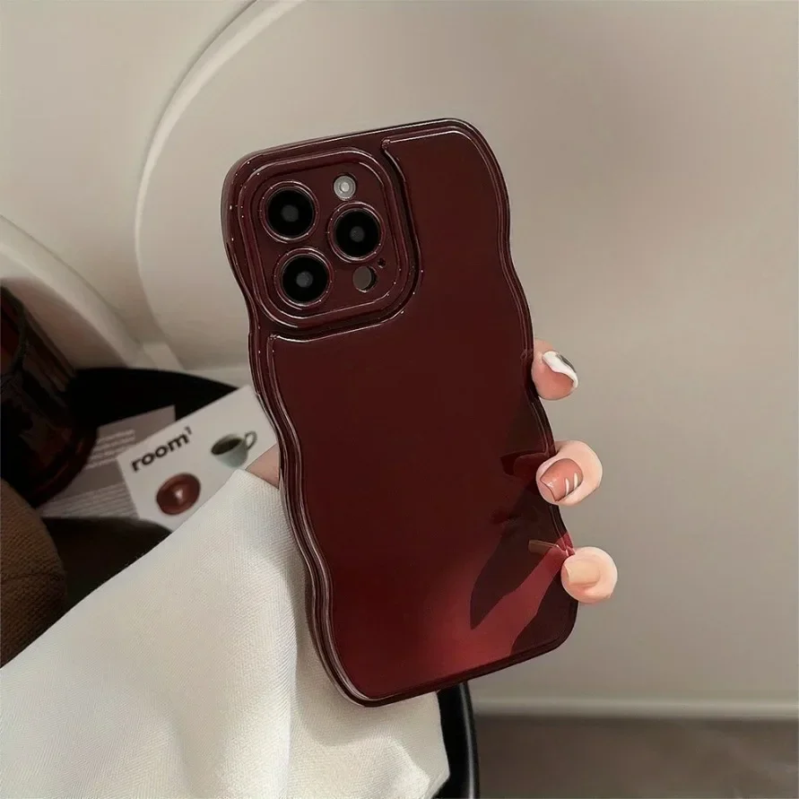 Vintage Burgundy Wavy Edge Phone Case Premium Solid Color Design Compatible iPhone 16 15 14 13 12 11 Pro Max phone case,iphone case
