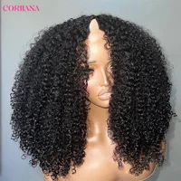 250% Kinky Curly V Part Wig Human Hair No Leave Out Upgrade Deep Wave Curly V Shape Wig No Glue Clip In Half Wig For Women 1