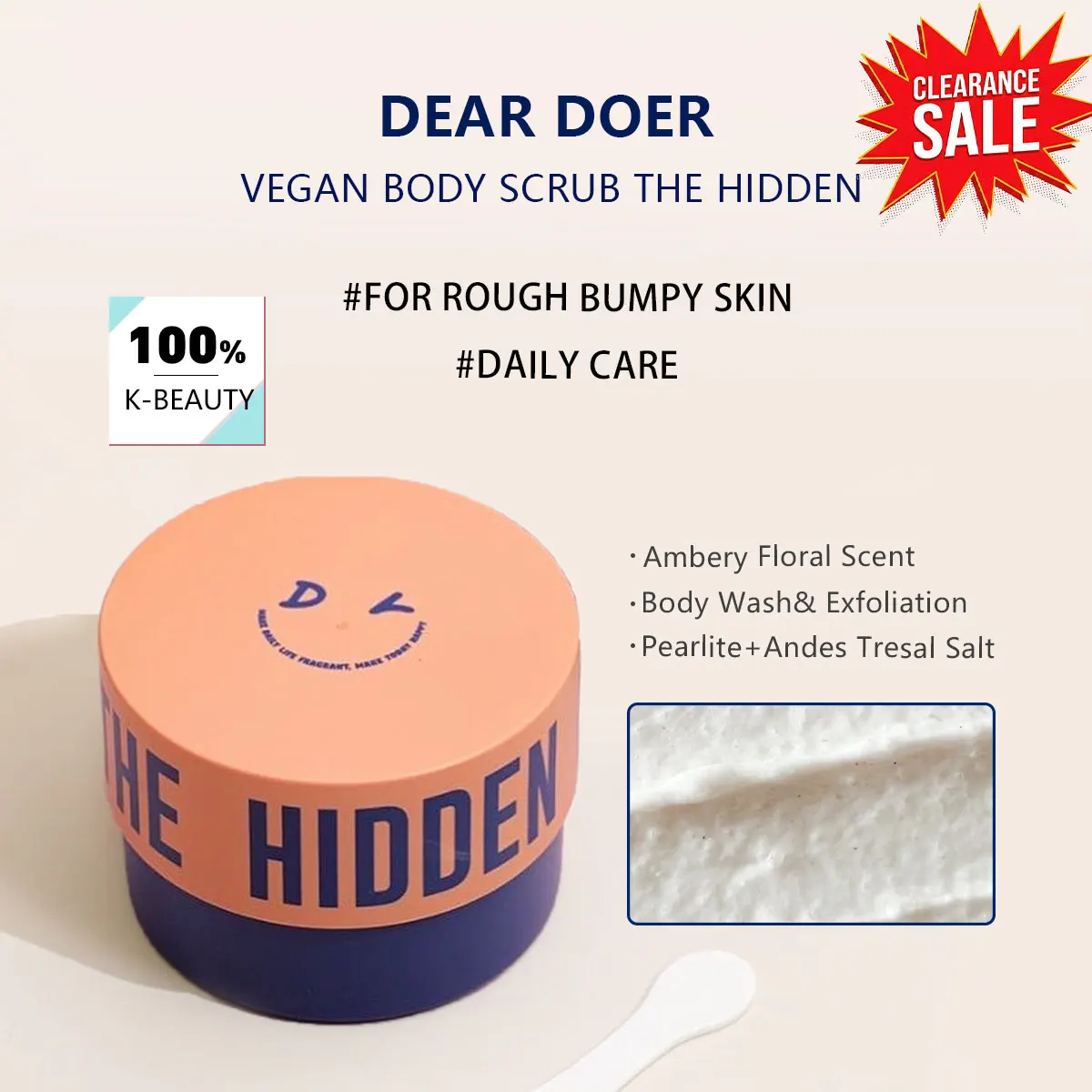DearDoer Vegan Body Scrub - Gentle Granular Texture, 300ml, K-Beauty Skincare Essential