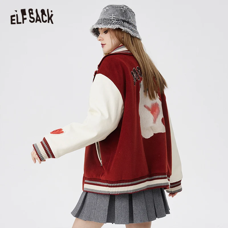 ELFSACK 여성용 프린트 아웃웨어, 캐주얼 스포츠 스타일, 야구 저지, 새로운 디자인 아웃웨어, 2024 용수철