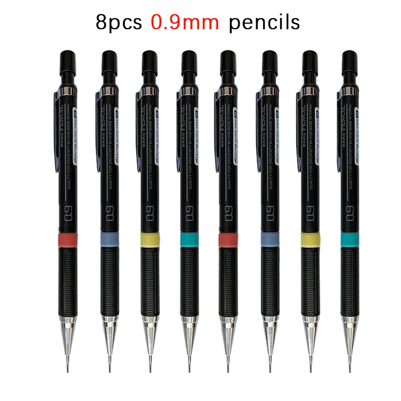 8pcs Mechanical Pencil with Refill Rods Set 0.3mm 0.5mm 0.7mm 0.9mm  Automatic Pencil Replaceable Leads Office School Stationery