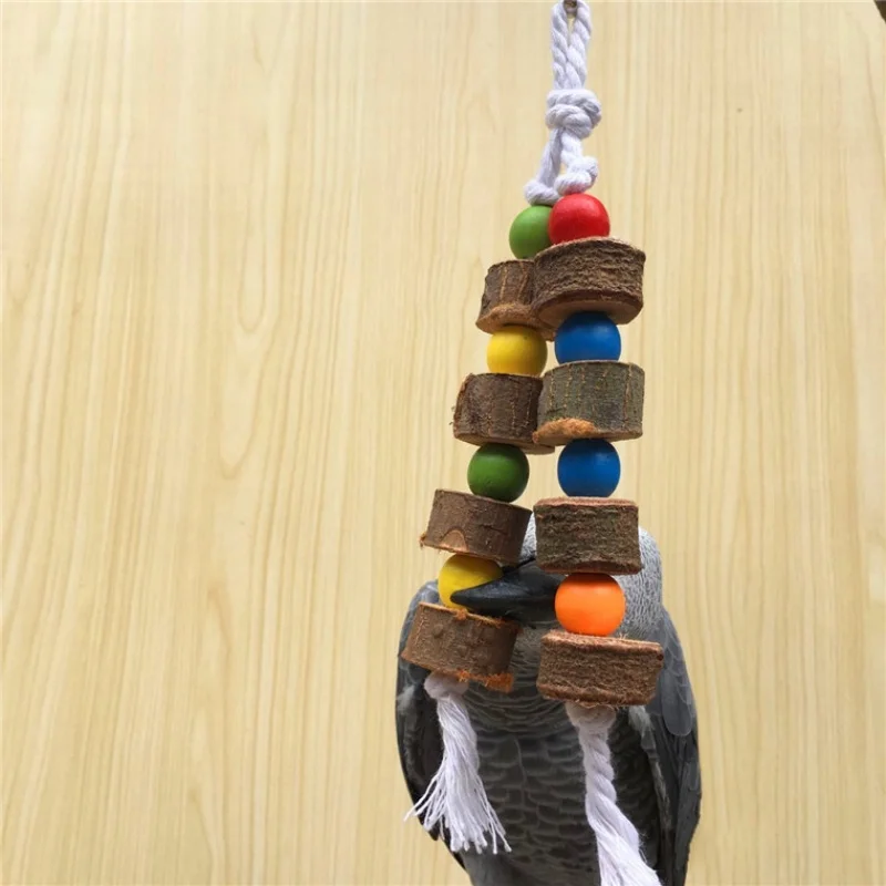 Wooden Parrot Bird Toy Wood Chew Toy for Parrot Chew Bite Hanging Cage Decoration Beak Grinding Toy with Bell Birds Supplies 4