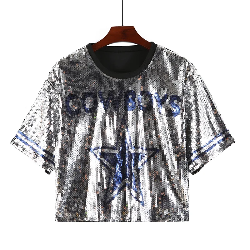 Summer Short Sleeved Geometric Print T-Shirt Women's Clothing Sequins New  Loose Night Club Hip Hop Streetwear Female Tops - AliExpress