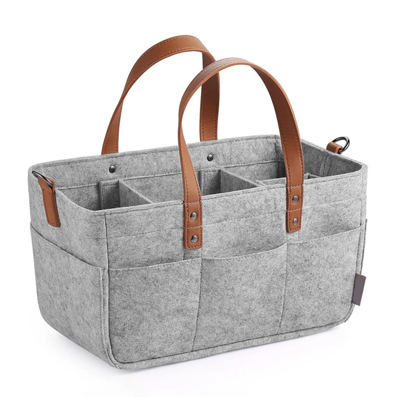 

Portable Baby Felt Storage Handbag Multifunctional Infant Diaper Bag With Handle Nursery Supplies Multi-slot Organizer Basket
