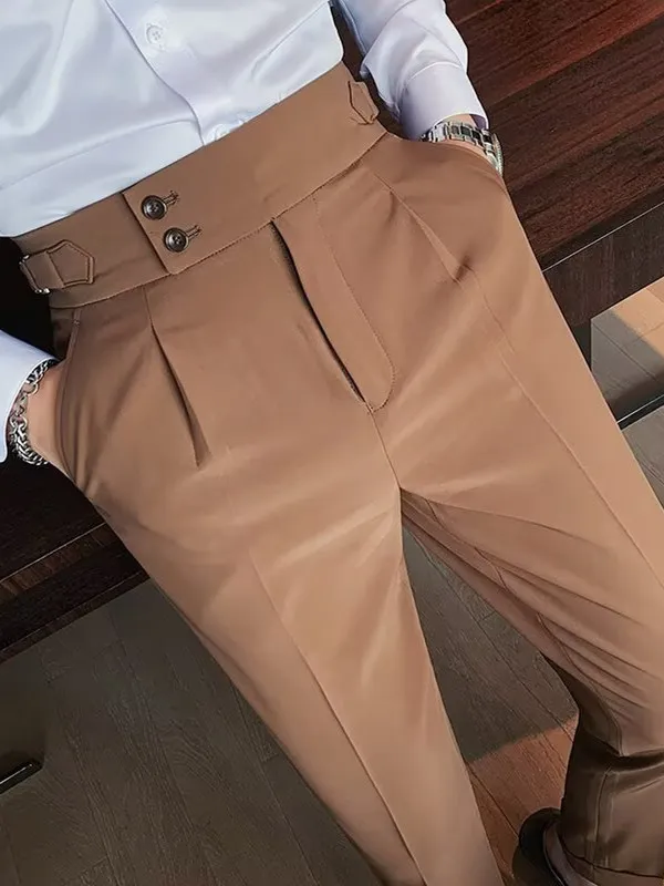 American Sle High Waist Paris Bule Men's Loose Straight Leg Workwear Long Pants Naples k Button Suit Pants Trendy