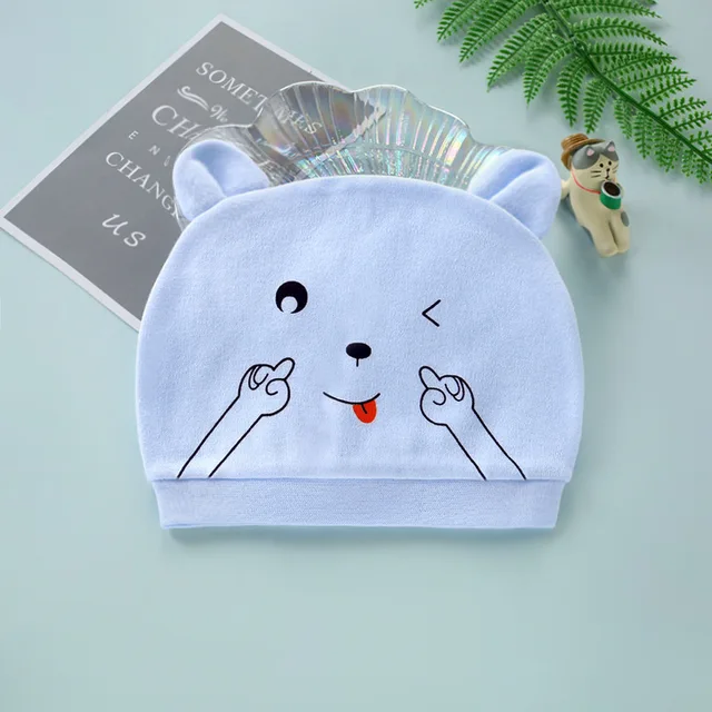 Four Seasons Kids Newborn Baby Hats 100% Cotton Cap 40 Color Cartoon Cute Printed Hat Suitable for 0-12 Months Baby Accessories Rascal blue