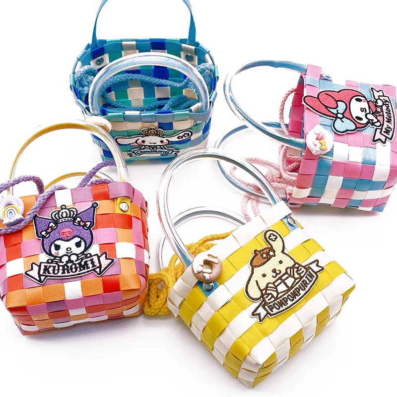 

Sanrio Cartoon Embroidery Melody Kuromi Cinnamoroll Pochacco Kawaii Vegetable Basket Package Peach Girl Handbag Gift