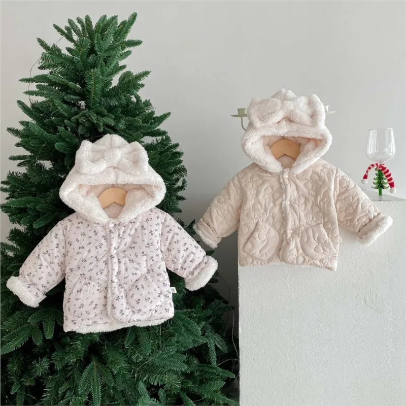 Newborn Baby Girl Hooded Cotton Padded Jacket Fleece Inside Snowsuit Infant Toddler Thick Winter Outwear 3-24M kids jackets winter coat