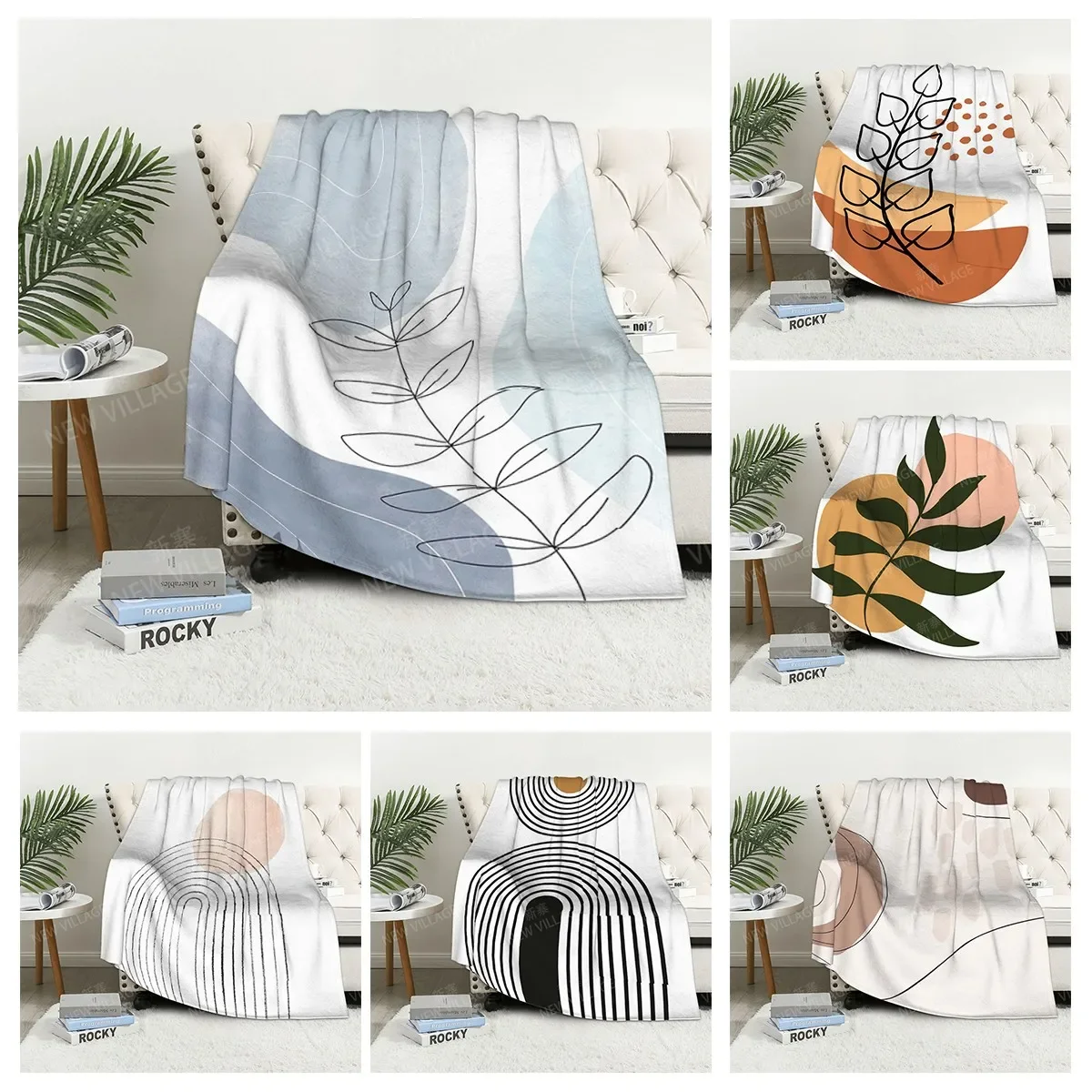 

Home decoration plush Sofa blanket Morandi lines and flowers Bedspread on the bed fluffy soft blankets thick blanket for winte