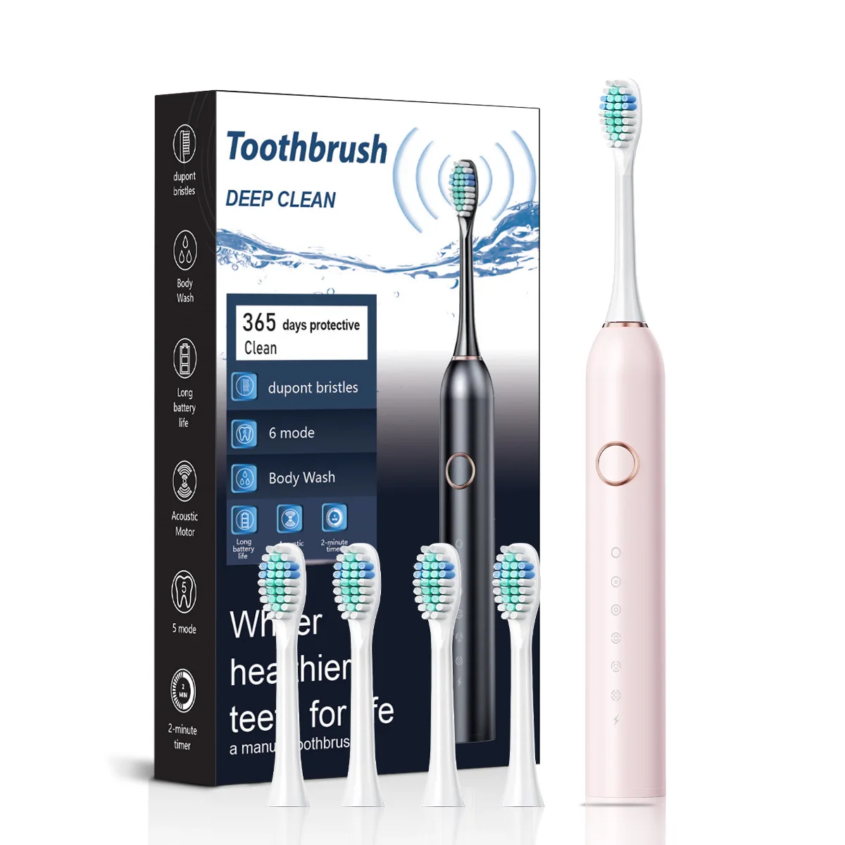 Intelligent Electric Toothbrush for Adult Acoustic Vibration Teeth Whitening USB Charging Waterproof 6 Modes Oral Gum Care 2