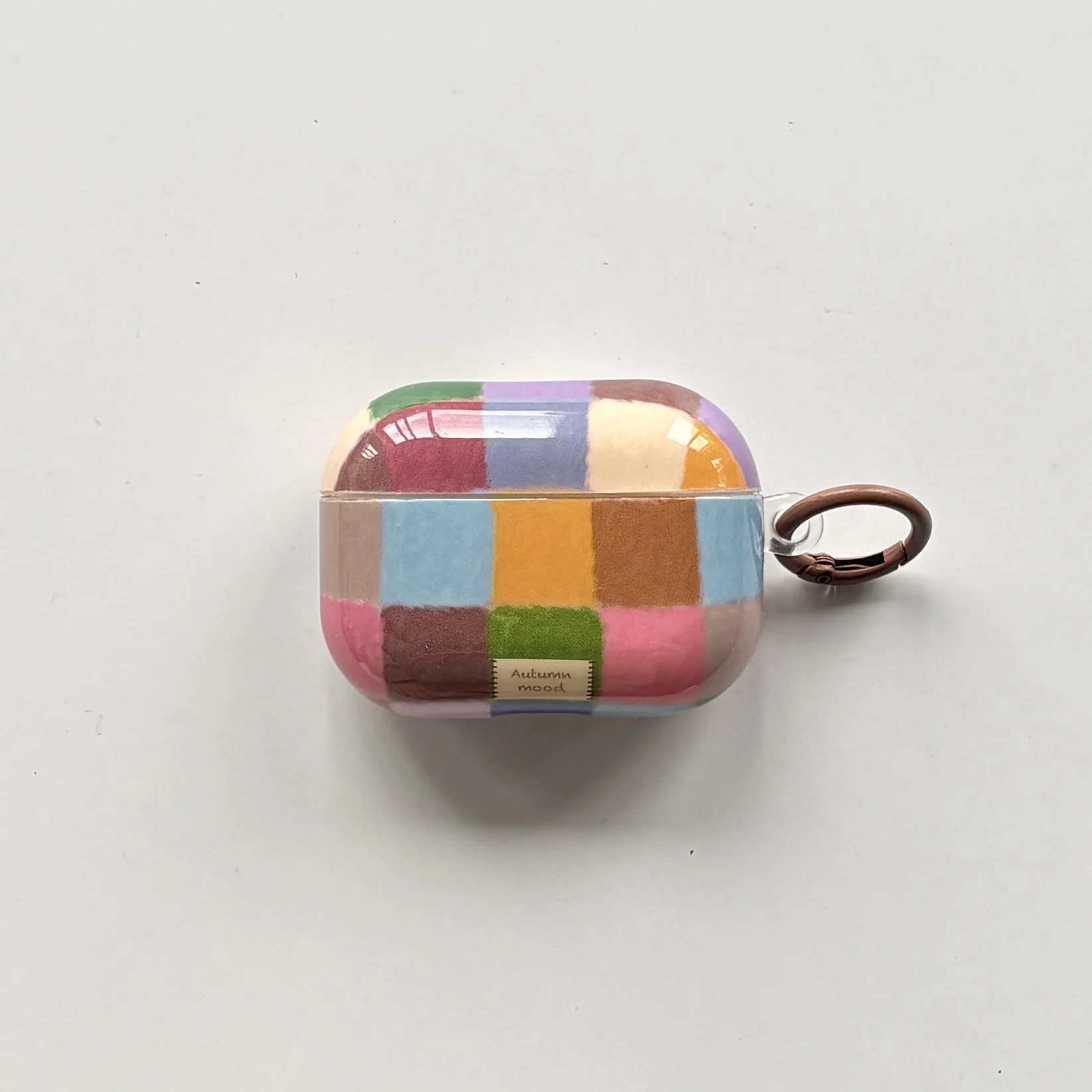 Retro Fashion Colorful Plaid Earphone Case with Brown Ring