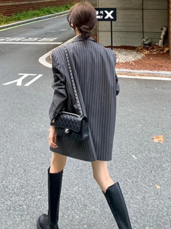 Casual Vertical Stripes Women's Small Suit Jaet 2025 Spring Autumn New Design High Faion Sense with Belt Trendy Outerwear