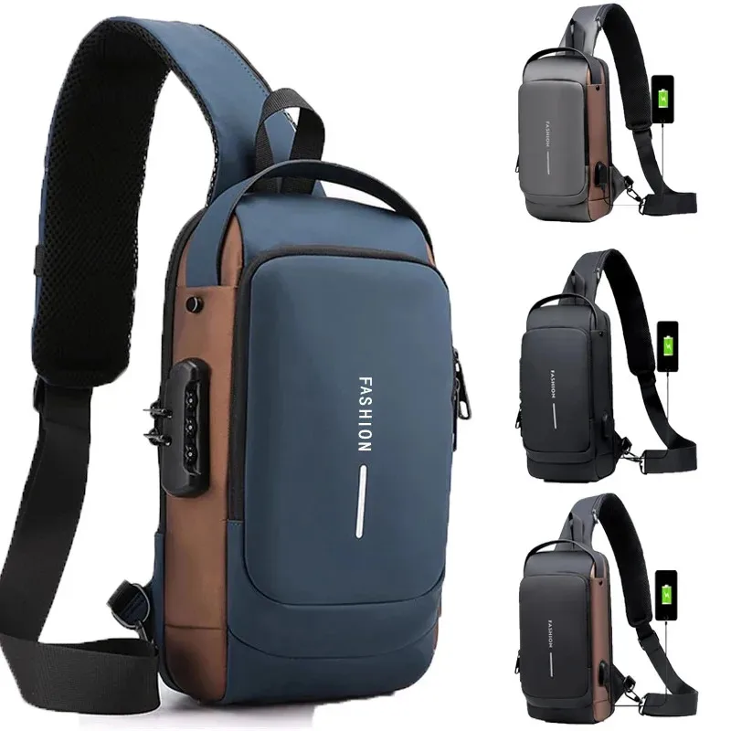 New Men's Anti Theft Chest Pack with USB Charging for Short Distance School Gym