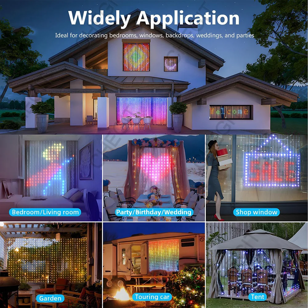 400Leds Smart LED Curtain Light APP Control RGB Dimmable DIY Pattern Music Ambient Lighting For Home Holiday Party Decoration