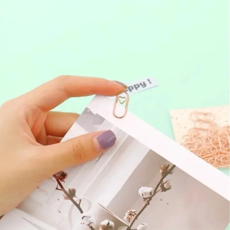 50개/봉투 20mm 미니 하트 모양 종이 클립 북마크 학생용 학교 사무용품 문구 패치워크 클립
