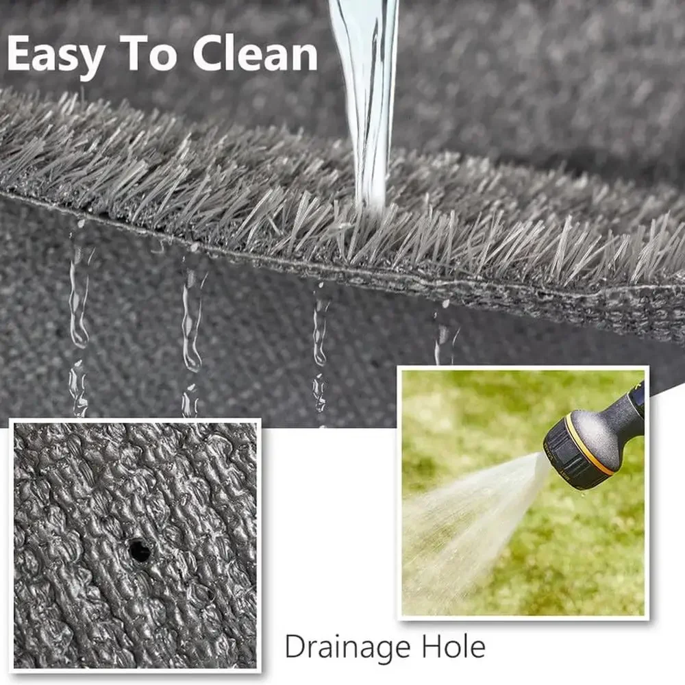 High Density Artificial Turf Grey & Black 5FTX10FT Self Draining/Rubber Backing Indoor/Outdoor Grass Rug