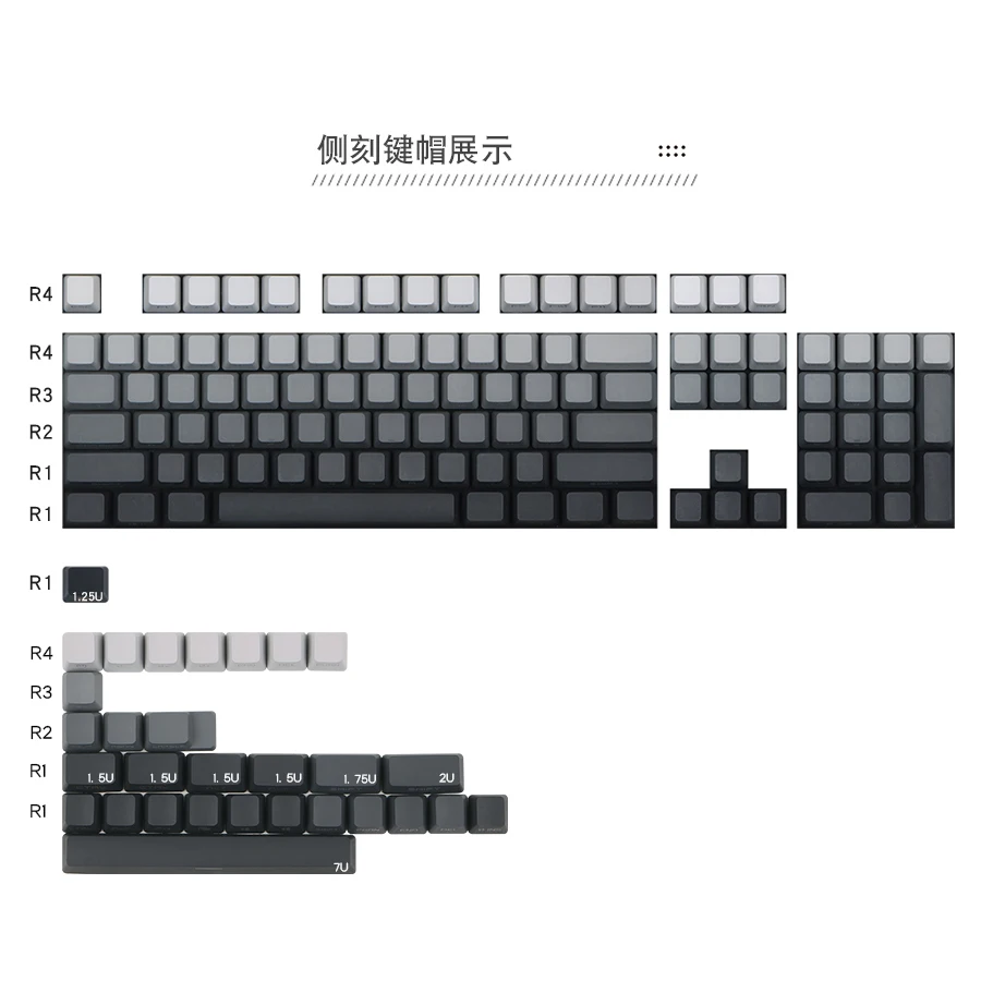 

White to Black Gradient Keycaps OEM Profile Backlit Transparent Keycap PBT Polar Day Keycaps For GK61 68 87 104 Keys keyboards
