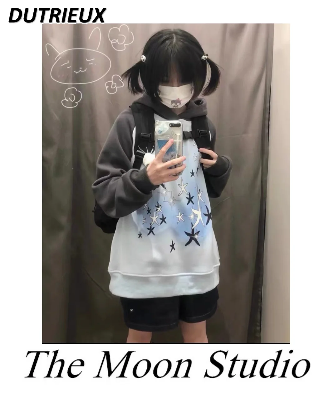 

Y2K Lady Hoodies Printed Long Sleeve Pullover Fashion Women's Sweatshirt Spring Autumn Japanese Style Punk Loose Hooded Top