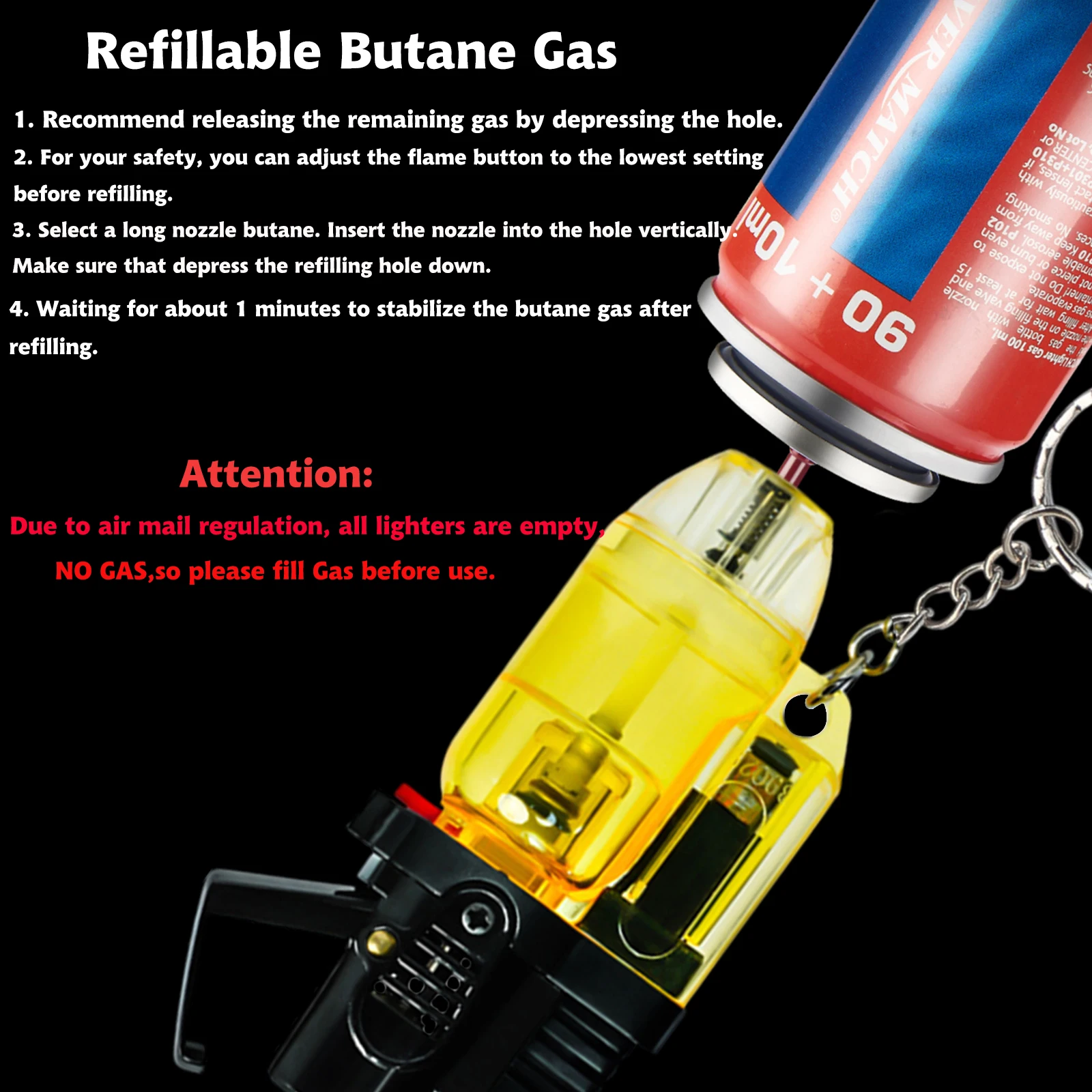 Cool Jet Flame Torch Lighter Refillable Butane Windproof Design with Keychain and Flame Fixed Lock(Without Butane) 5 Pack butane gas lighter cigarette lighter