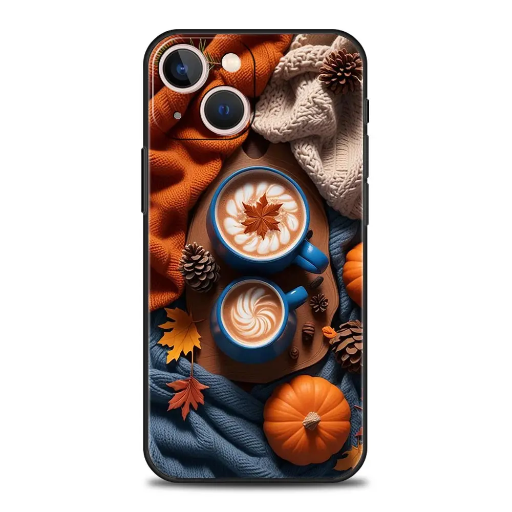 Kürbis-Herbstblätter-Kaffee-Handyhülle für iPhone 17 16 15 14 13 12 11 Pro Max 17 Air Plus Stoßfeste Weiche TPU-Schutzhülle – Detail 6