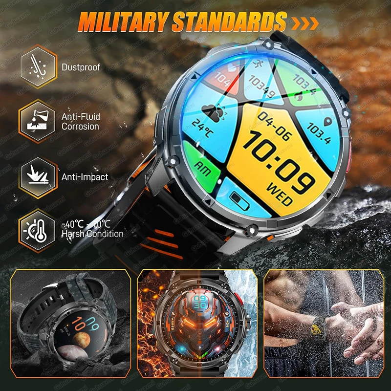 Military Grade 1100mAh Battery Smart Watch AMOLED Men Waterproof Swim Bracelet GPS Compass HD Call Sports Fitness RIDE Run Watch