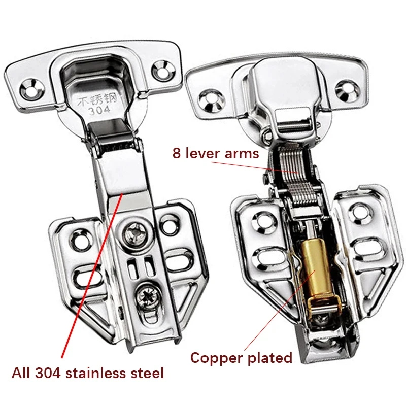 304 Stainless Steel Hydraulic Hinges 1Pcs/10Pcs Cabinet Door Spring Hinge Damper Quiet Closing Kitchen Cupboard Furniture