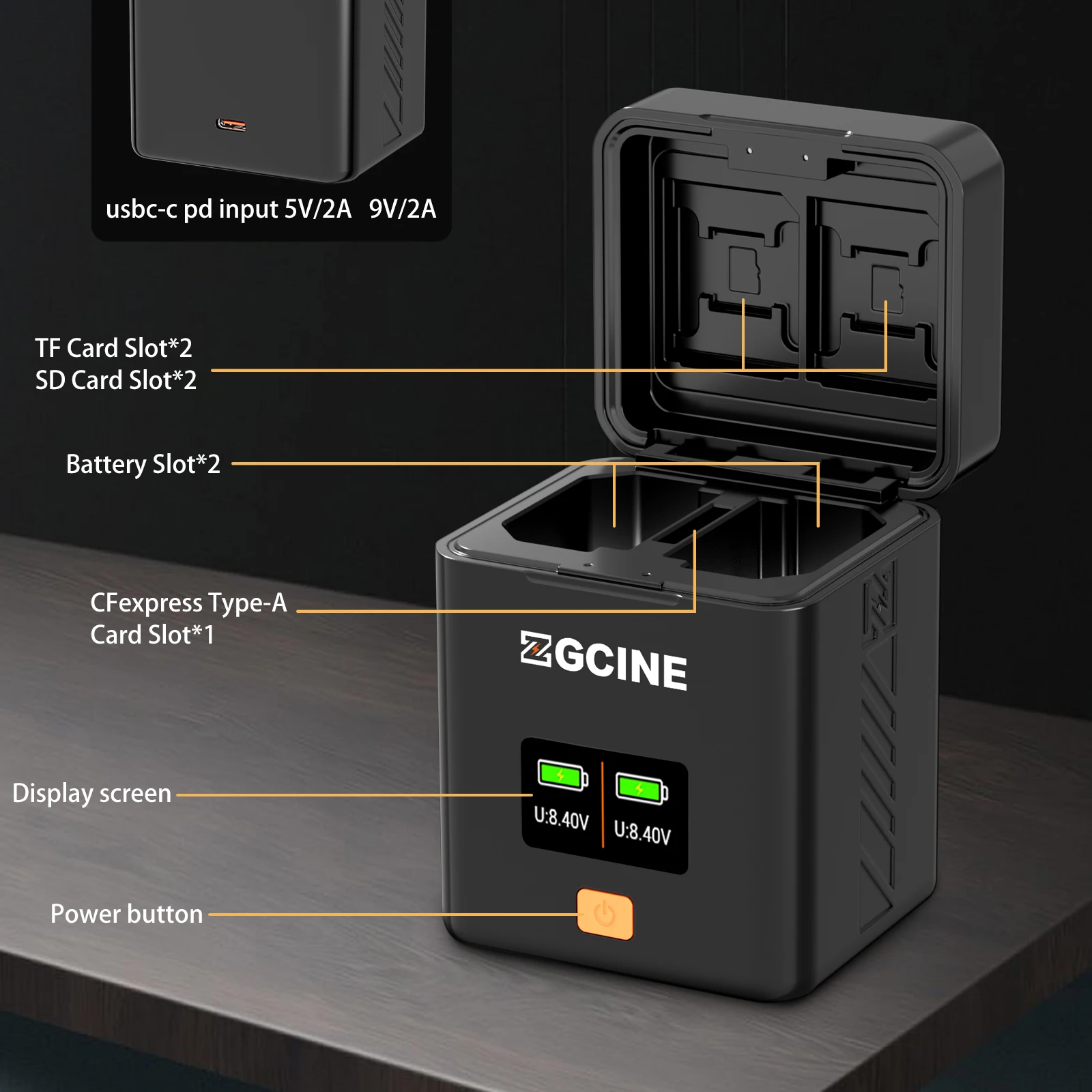 ZGCINE PS-E17 Battery Charging Case USBC PD Fast Dual Charger for Canon R50 R8 R
