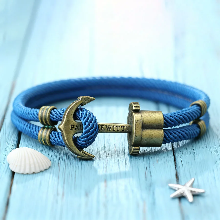 Bracciale con ancoraggio nautico per uomo Bracciale con corda in nylon a doppia filettatura Chiusura con gancio facile in metallo vintage Gioielli da surf a vela - immagine 2