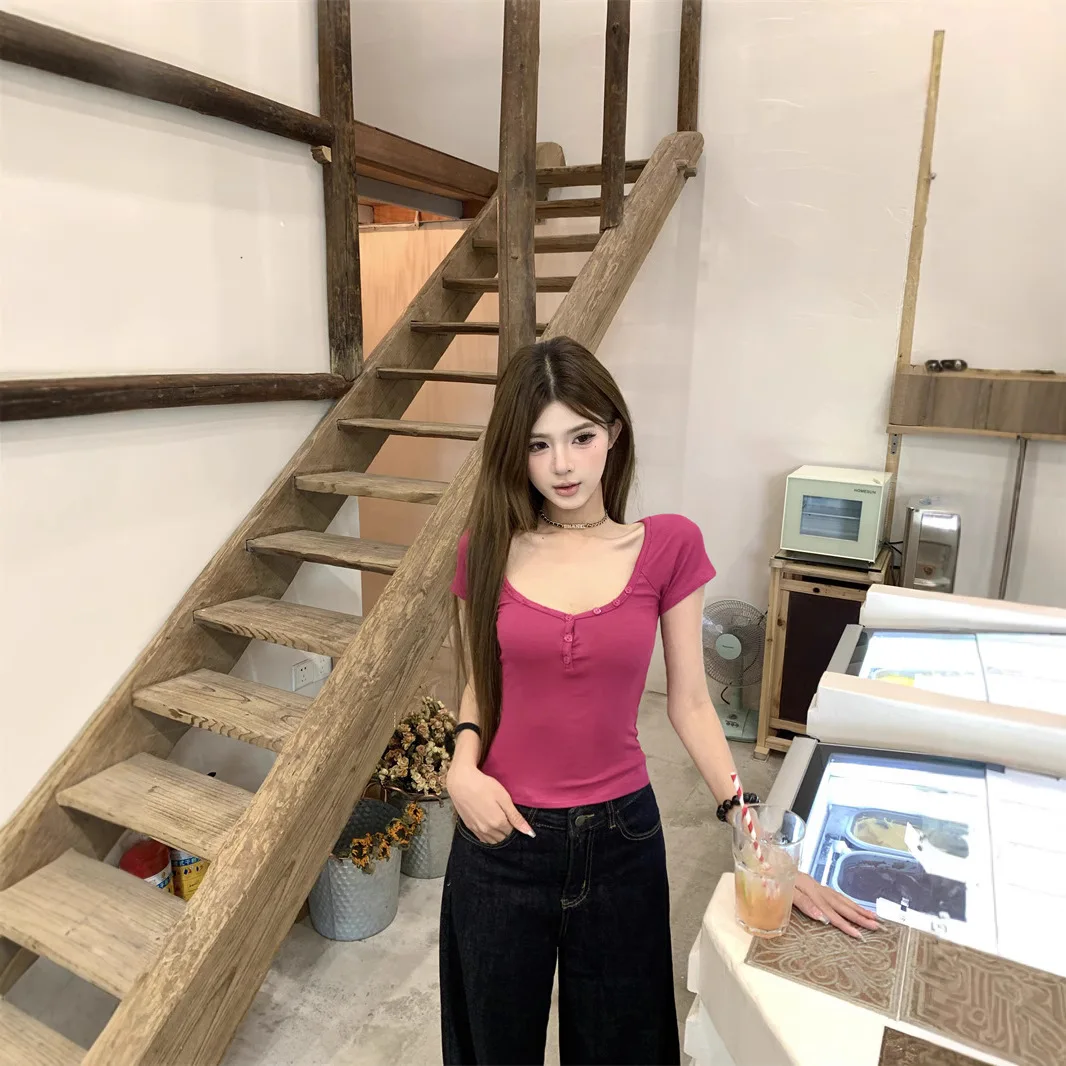 Women V Neck Short Sleeve Slim Fit T Shirt