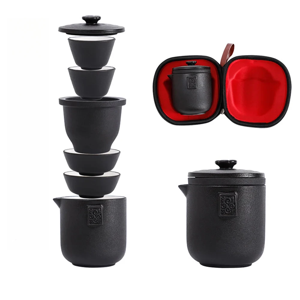 Chinese Kung Fu Bowl Ceramic Teapot Set 1 Pot 4 Teacups Portable Travel Box