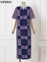 Plus Size Vintage Dress Women Summer Party Sundress Bohemian Short Sleeve V Neck Print Vestidos Casual Oversized Robe VONDA - Image 4
