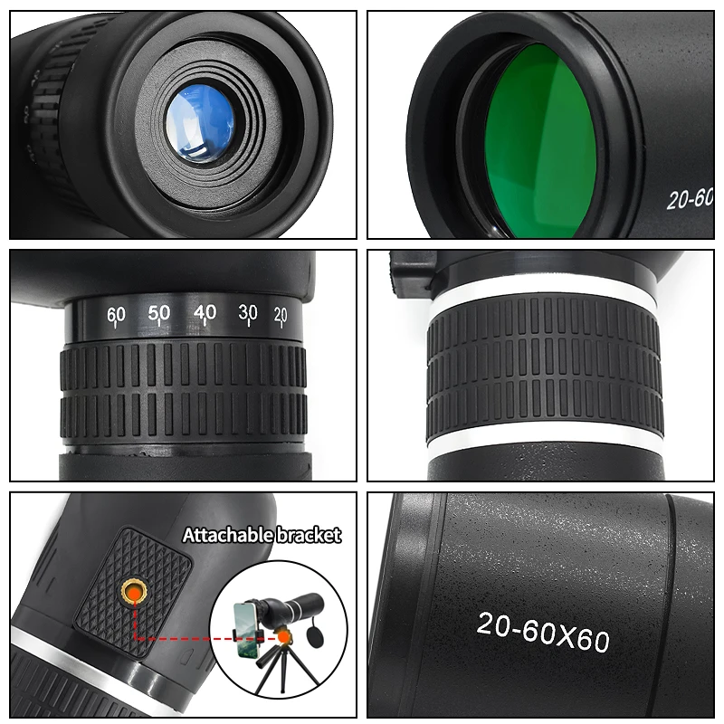 20-60X60 Spotting Scope Zoom Monocular Powerful Telescope Bak4 Prism Waterproof Anti-Fog For Camping Bird Watching Landscape 5