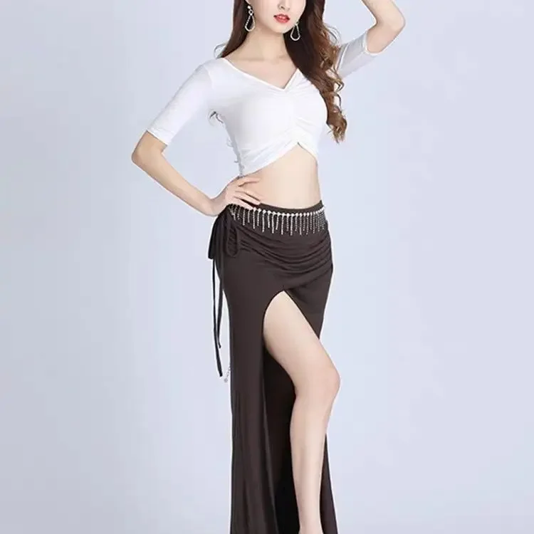 

2024 New Autumn and Winter Belly Dance Practice Dress Large Size Dance Practice Performance Jacket Set Modal White Skirt