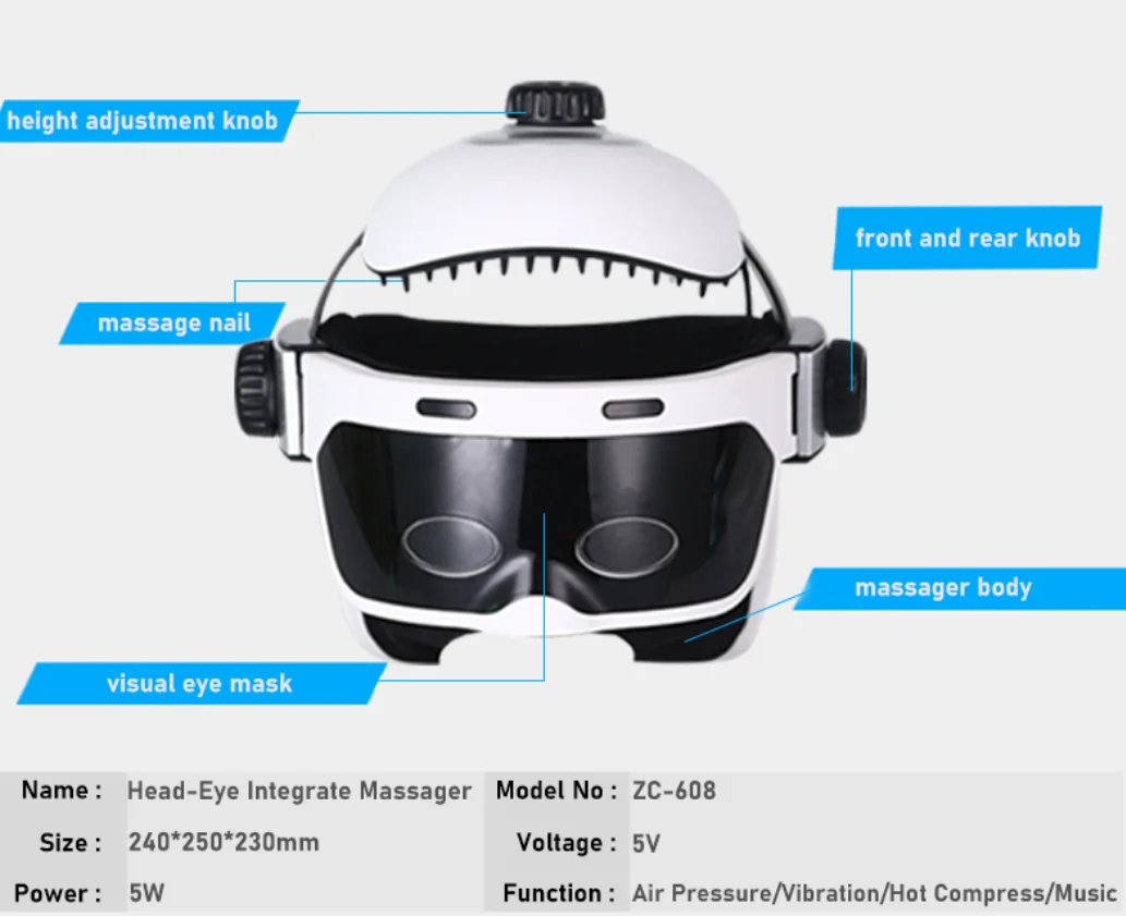 Masajeador de Ojos de cabeza de configuración superior, casco inalámbrico eléctrico, alivia el estrés, presión de aire, vibración, compresa caliente, herramienta de masaje