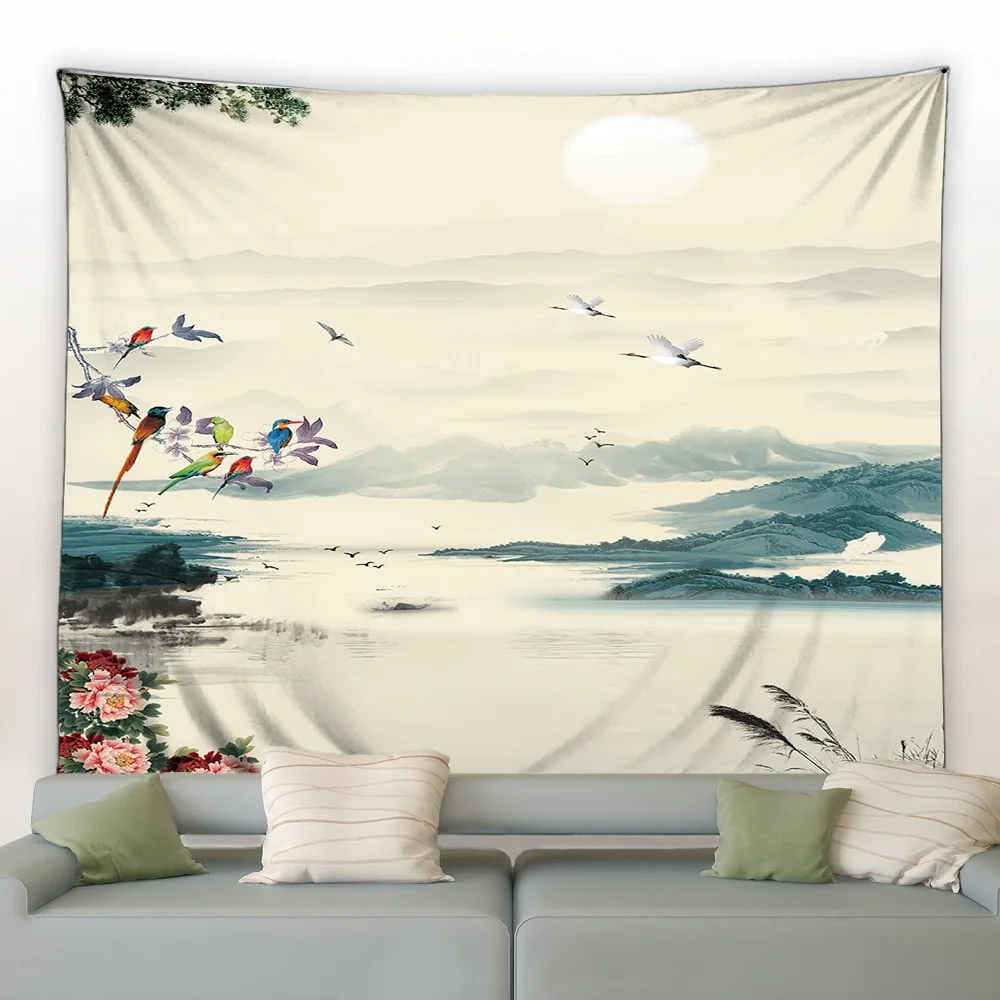 

Chinese landscape Flower and Bird Tapestry and Natural landscape Tapestry For bedroom living room Home Decoration