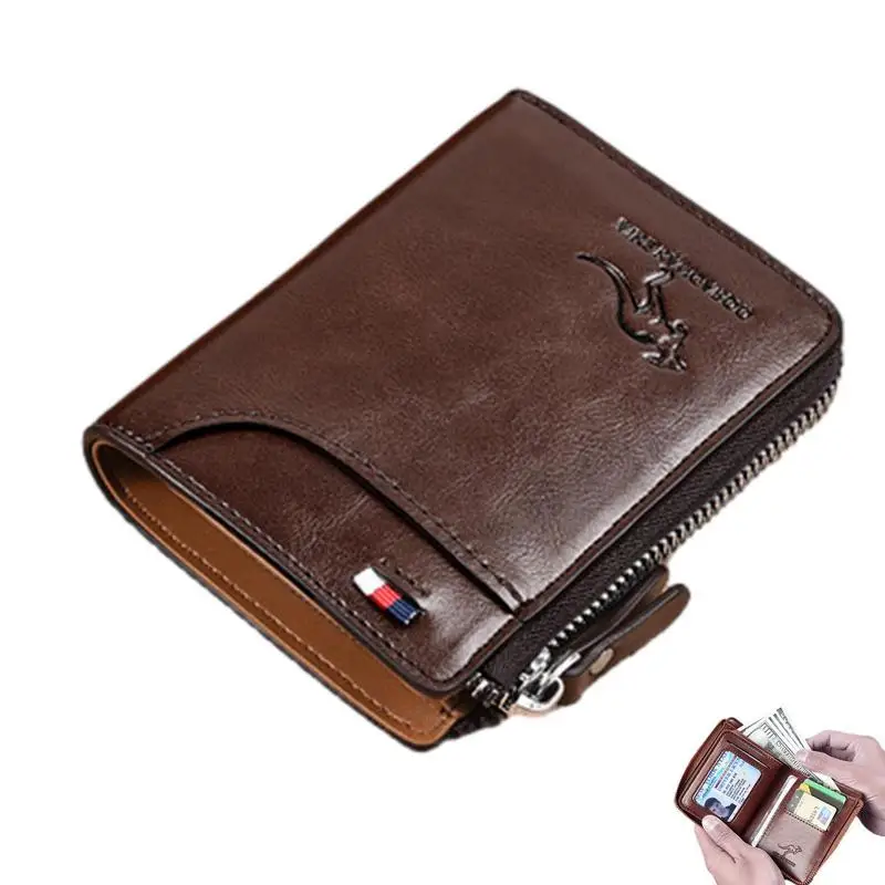 Men Wallet With Zipper Zipper Leather Wallet For Men RFID Card Holder