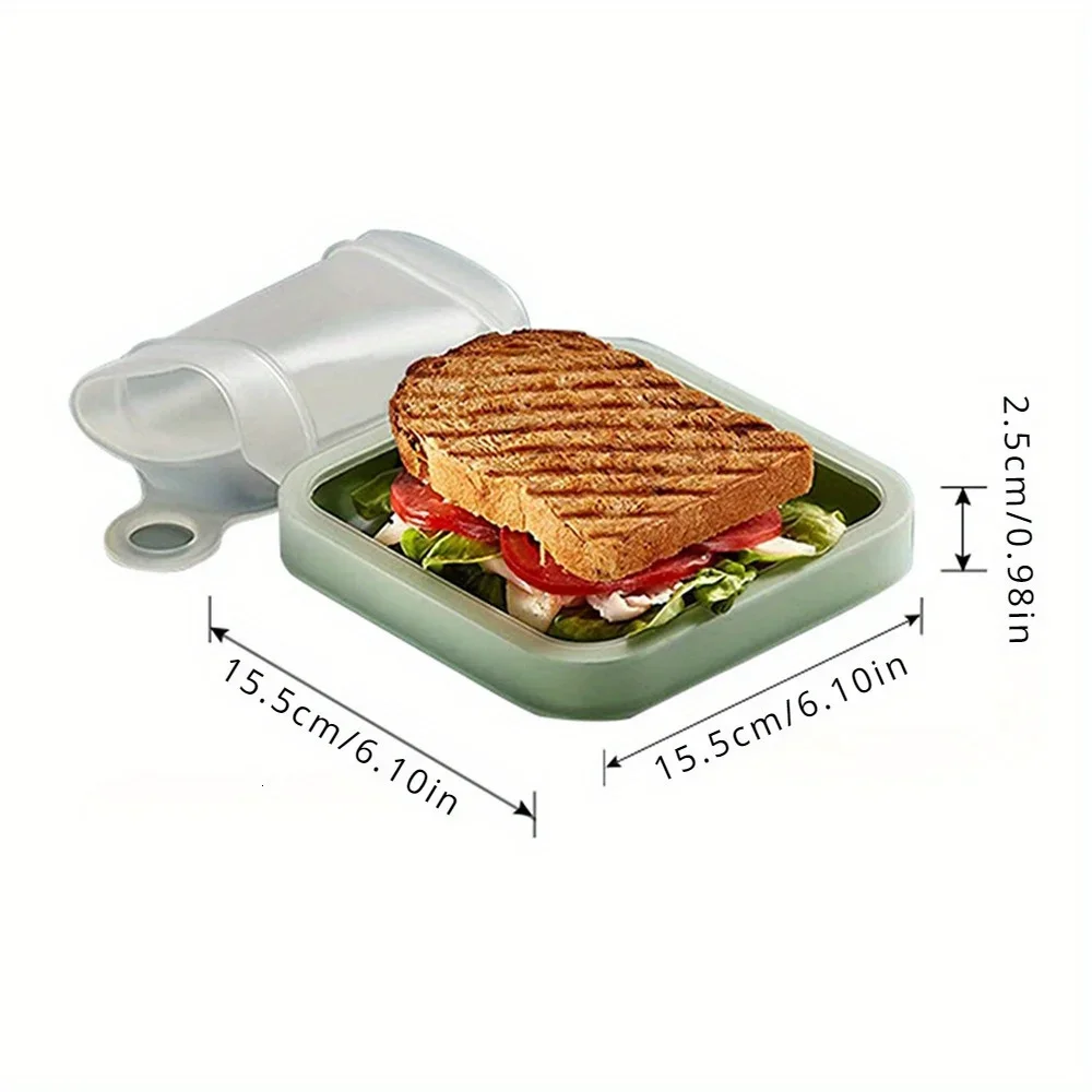 1PC Silicone Sandwich Toast Bento Box Portable with Handle Food Container Snack Lunch Box for Students And Office Workers