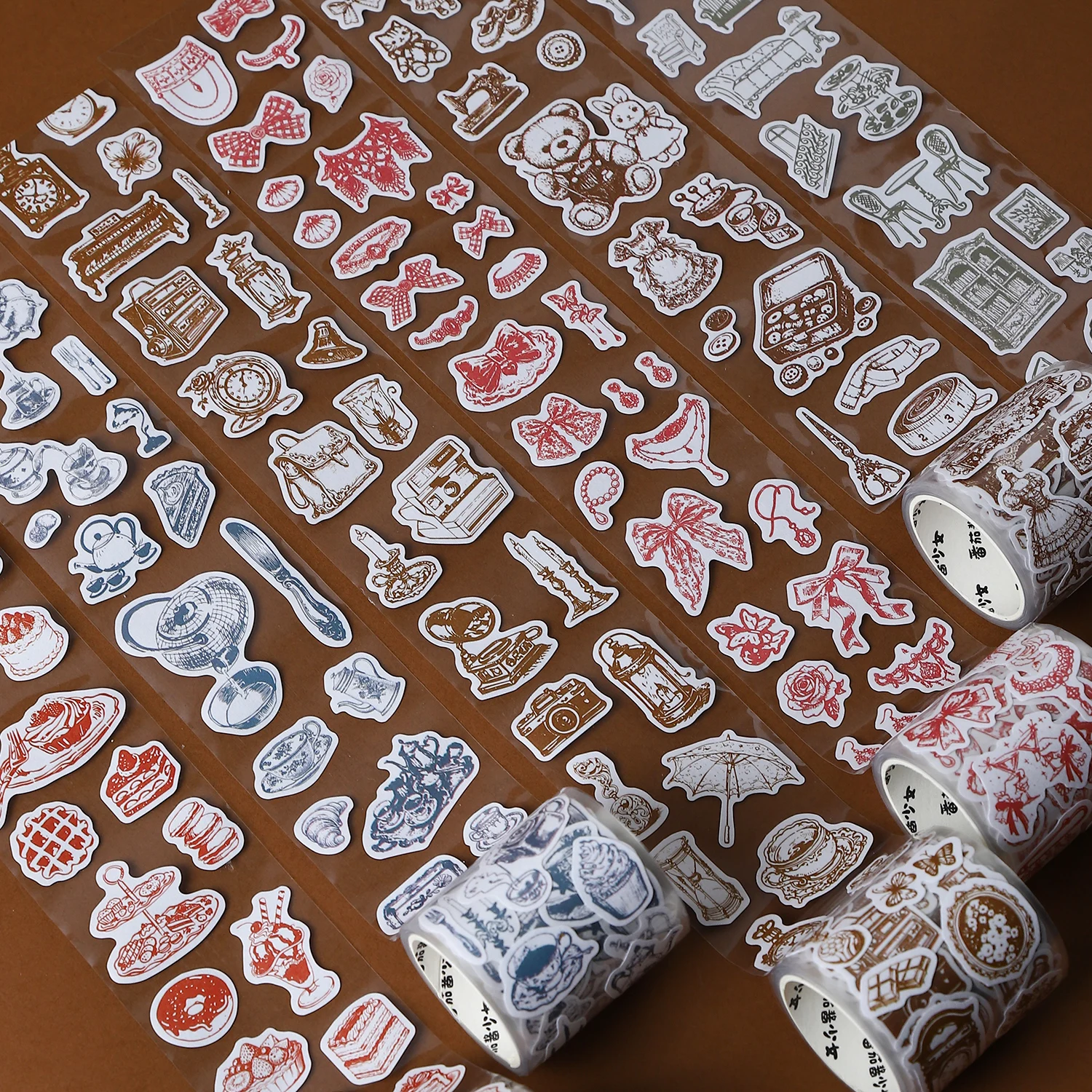 앤틱 티 차트 시리즈 빈티지 나비 넥타이 파티 풍경 웨이스트 테이프 창의적인 DIY 저널 재료 콜라주 문구류