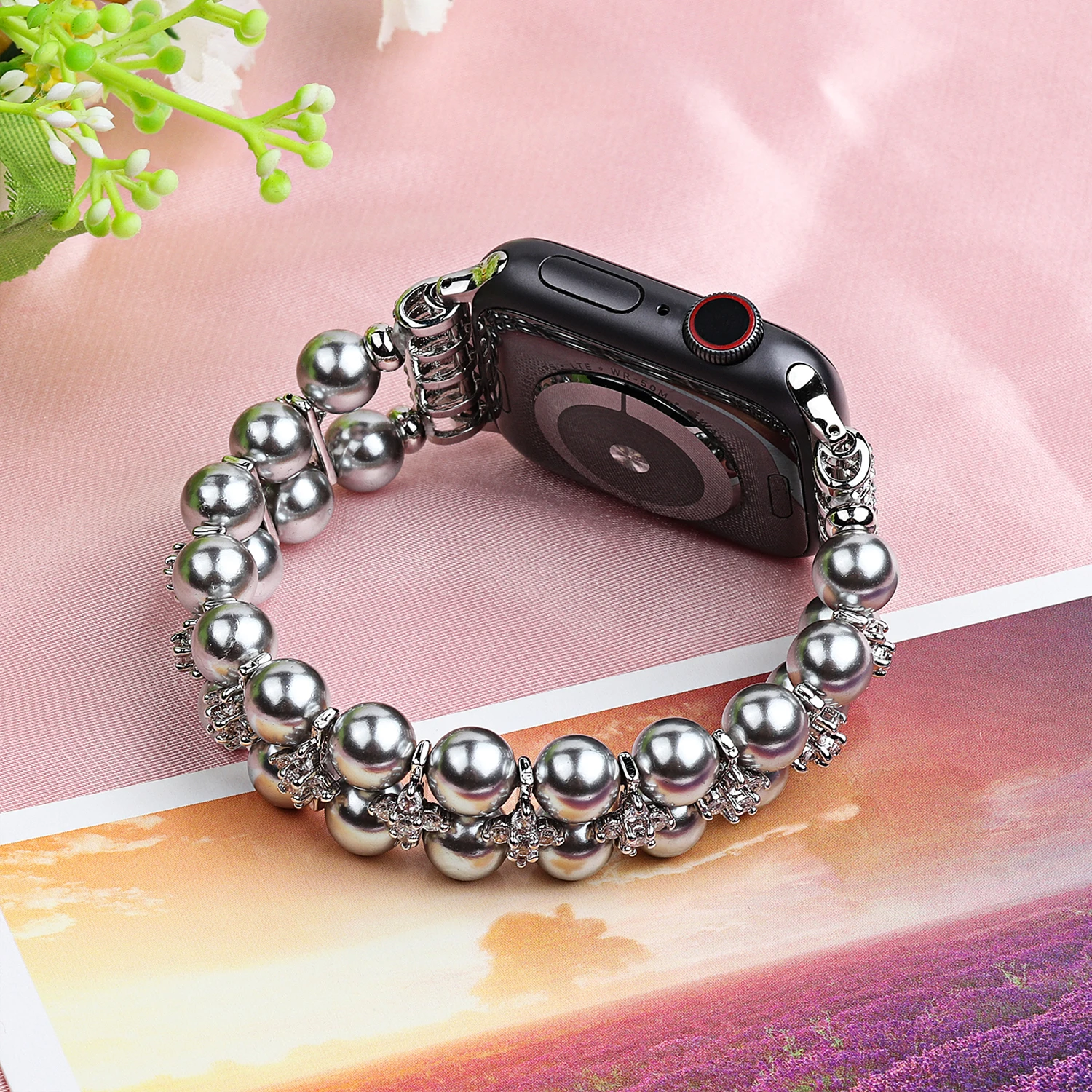Pearl Elastic Strap for Apple Watch 9 8 7 45mm 41mm Woman Replacement Bracelet Wristband for 6 5 4 SE 44mm 40mm 3 42mm 38mm Band